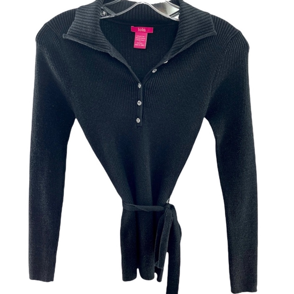 Lola Girls Ribbed Belted Top Metallic Black Size M